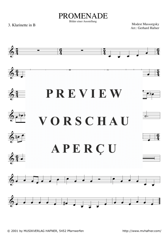 Product gallery: Page 9 of 11 Promenade aus ´Bilder einer Ausstellung´, , (Clarinet Quintet)