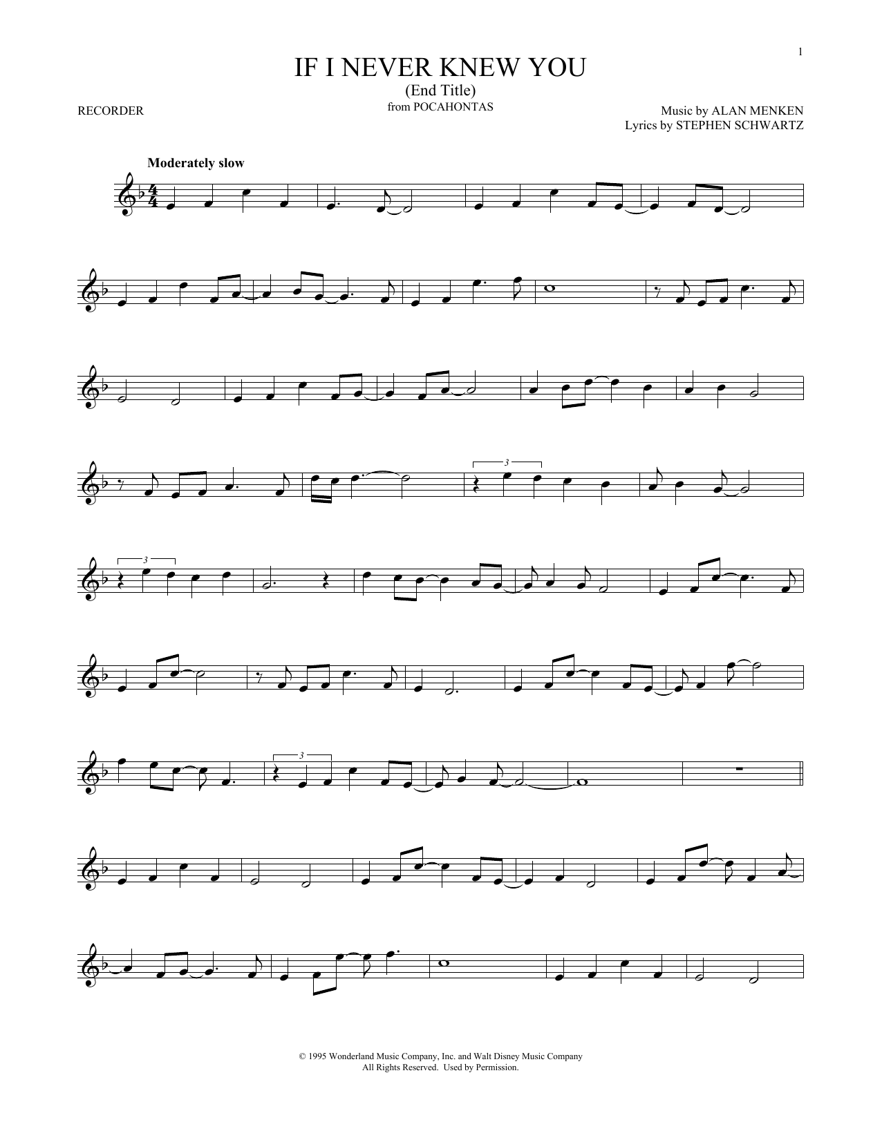 Product gallery: Page 1 of 1 If I Never Knew You (End Title) (from Pocahontas), Alan Menken