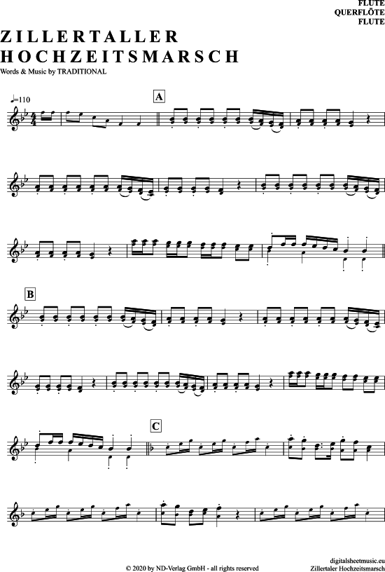 Produktgalerie: Seite 1 von 4 Zillertaler Hochzeitsmarsch , , (Querflöte)