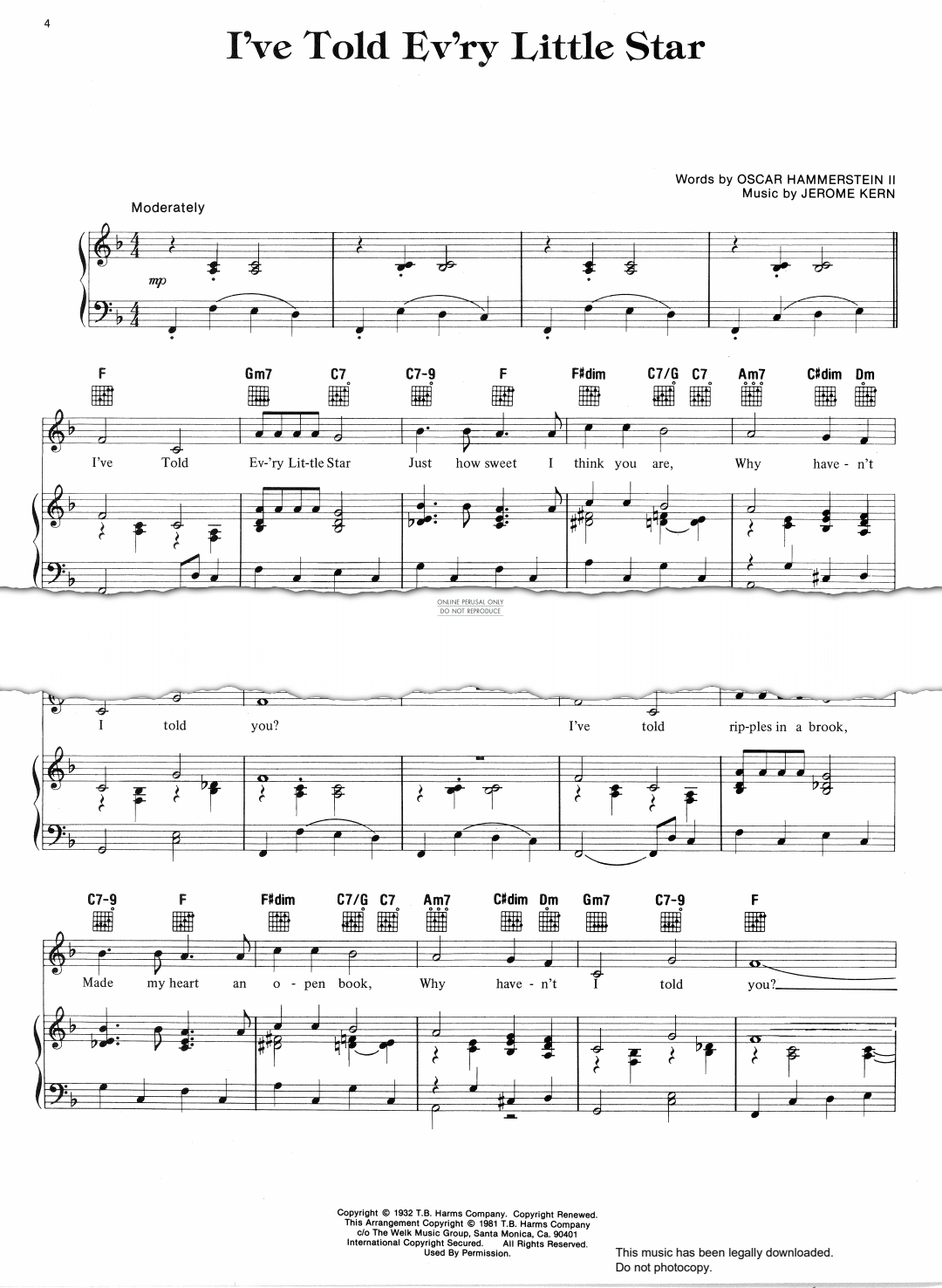 Product picture to: I've Told Ev'ry Little Star (from 'Music In The Air')