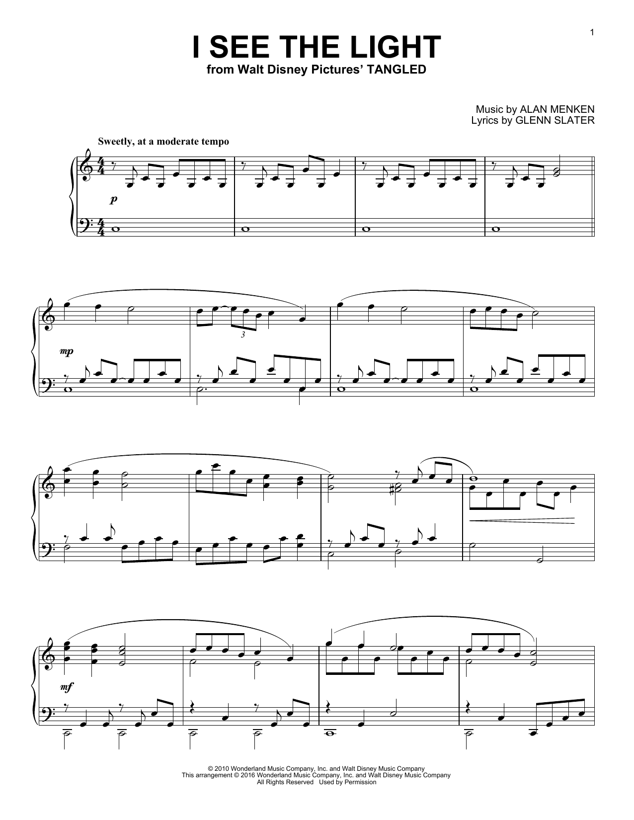 Product gallery: Page 1 of 1 I See The Light (from Tangled), Alan Menken