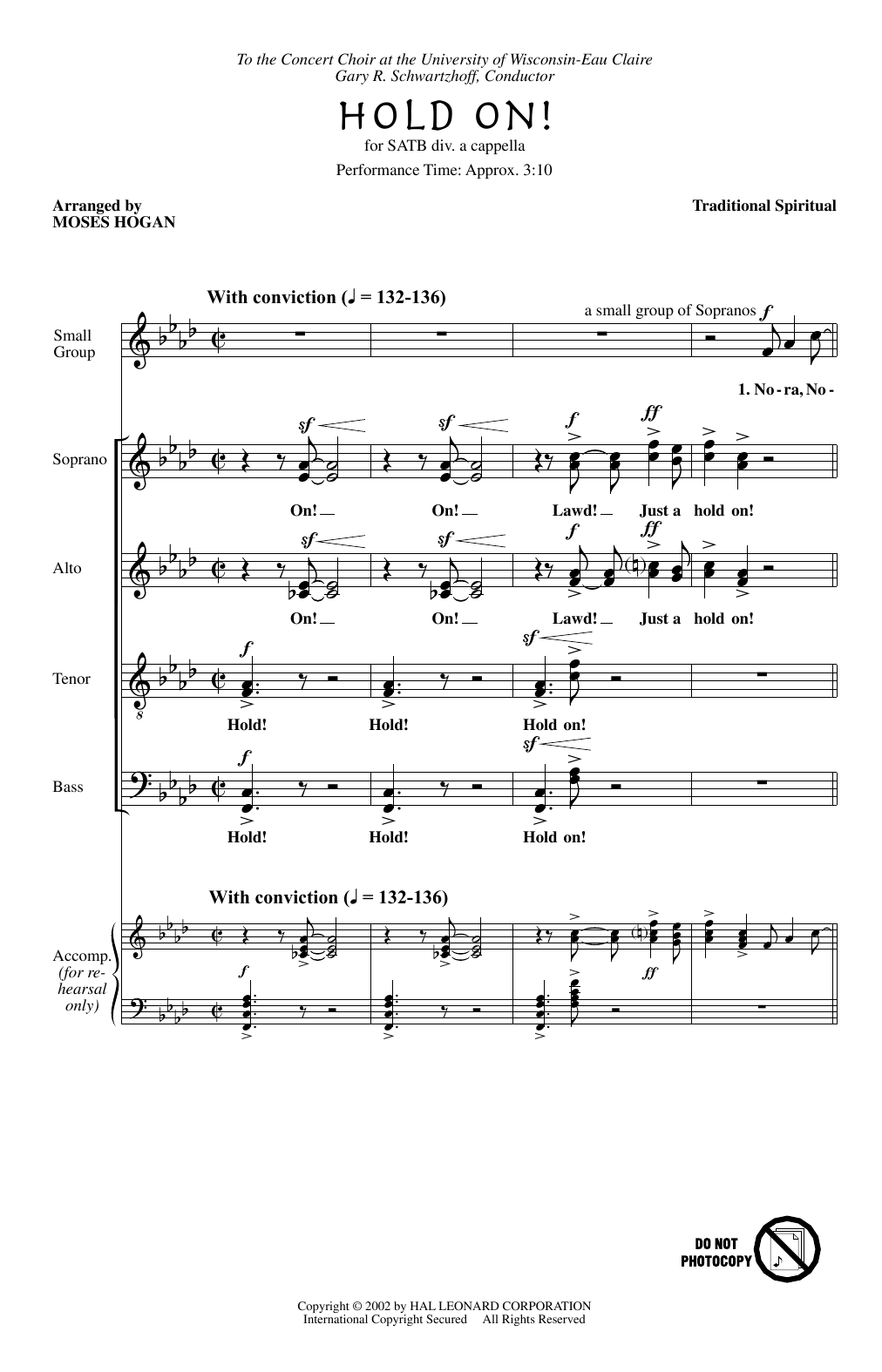 Product gallery: Page 1 of 1 Hold On (arr. Moses Hogan), African-American Spiritual