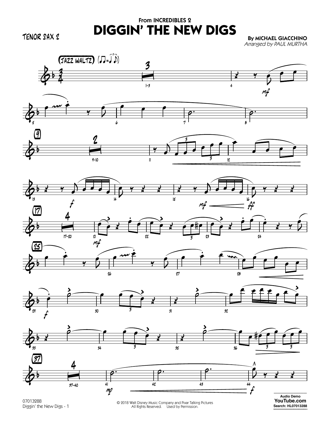 Produktgalerie: Seite 1 von 1 Diggin' the New Digs (from Incredibles 2) (arr. Paul Murtha) - Tenor Sax 2, 