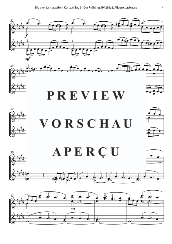 Produktgalerie: Seite 6 von 9 Die vier Jahreszeiten, Konzert Nr. 1 - Der Frühling - 3. Allegro pastorale, The Twiolins, (Geige)