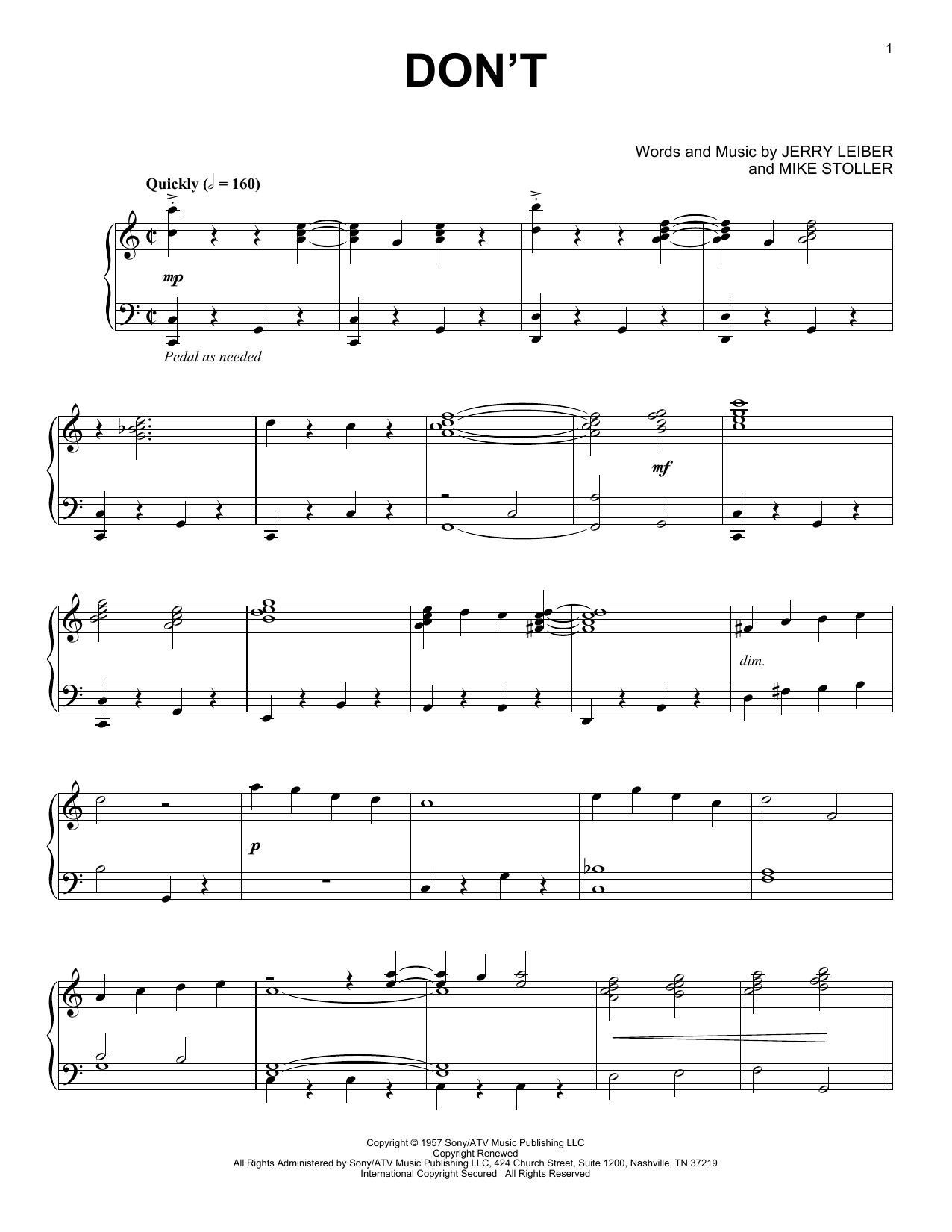 Produktgalerie: Seite 1 von 1 Don't [Jazz version], Elvis Presley, Klavier