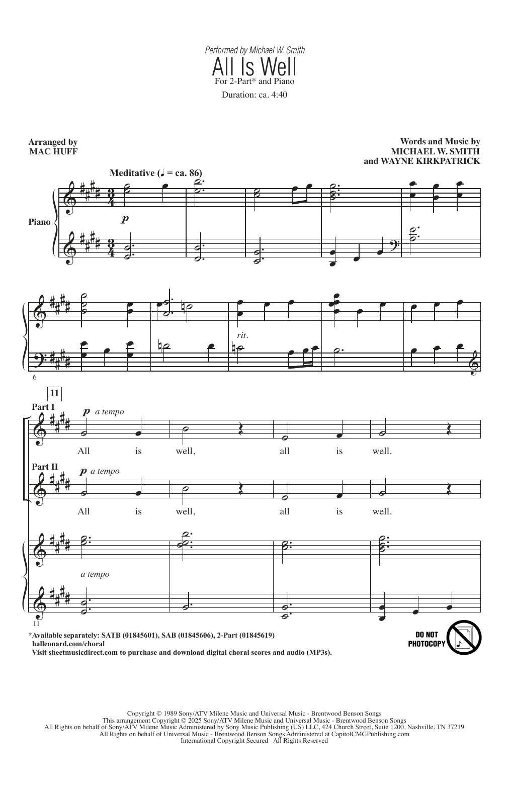 Product picture to: All Is Well (arr. Mac Huff)