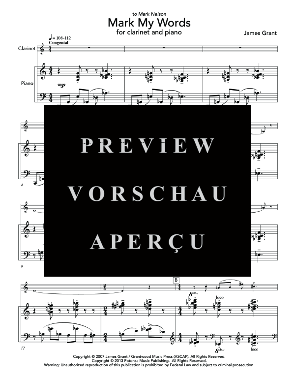 Product gallery: Page 5 of 11 Mark My Words, , (clarinet in Bb and piano)