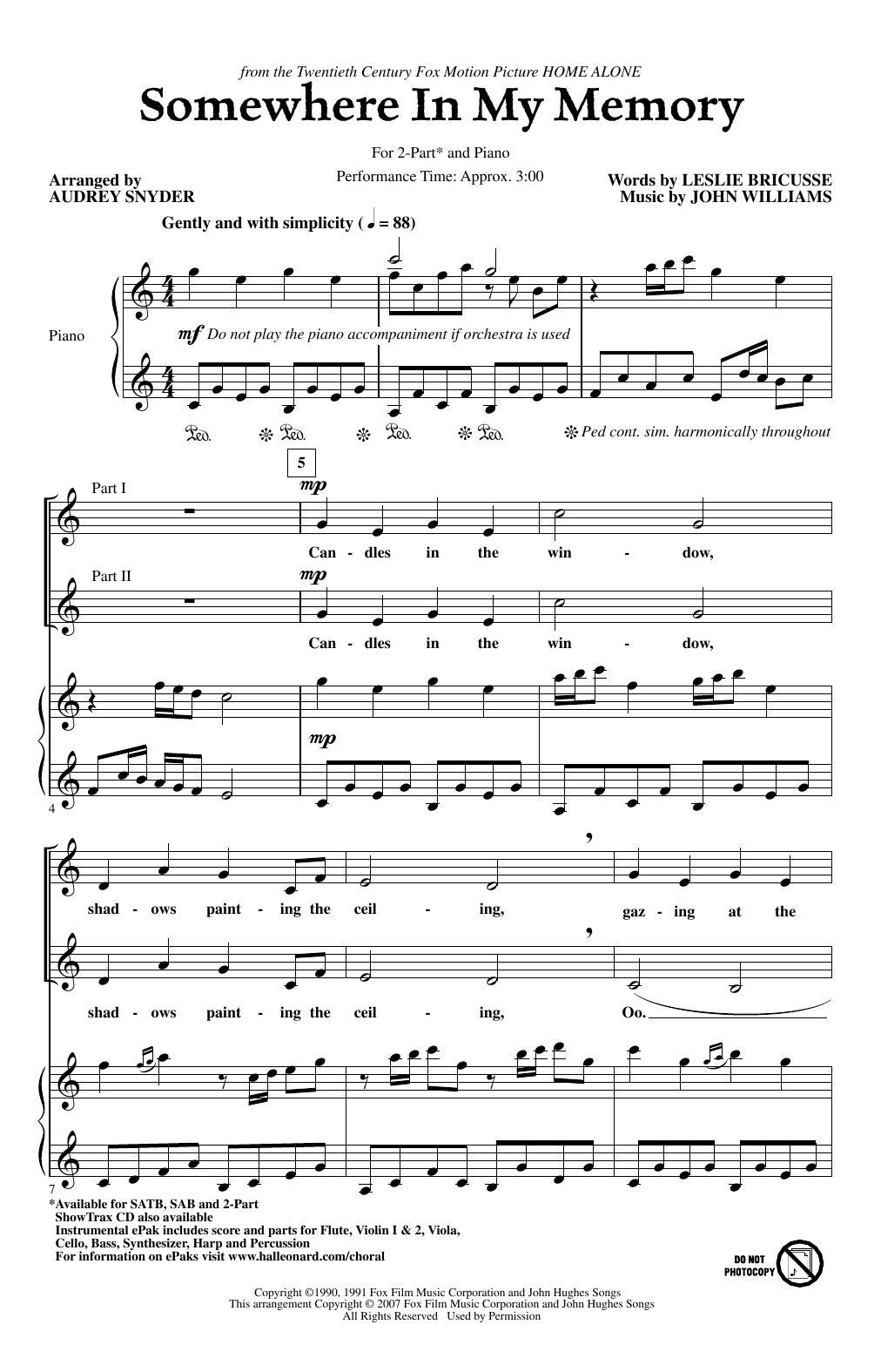 Produktbild zu: Somewhere In My Memory (from Home Alone) (arr. Audrey Snyder)