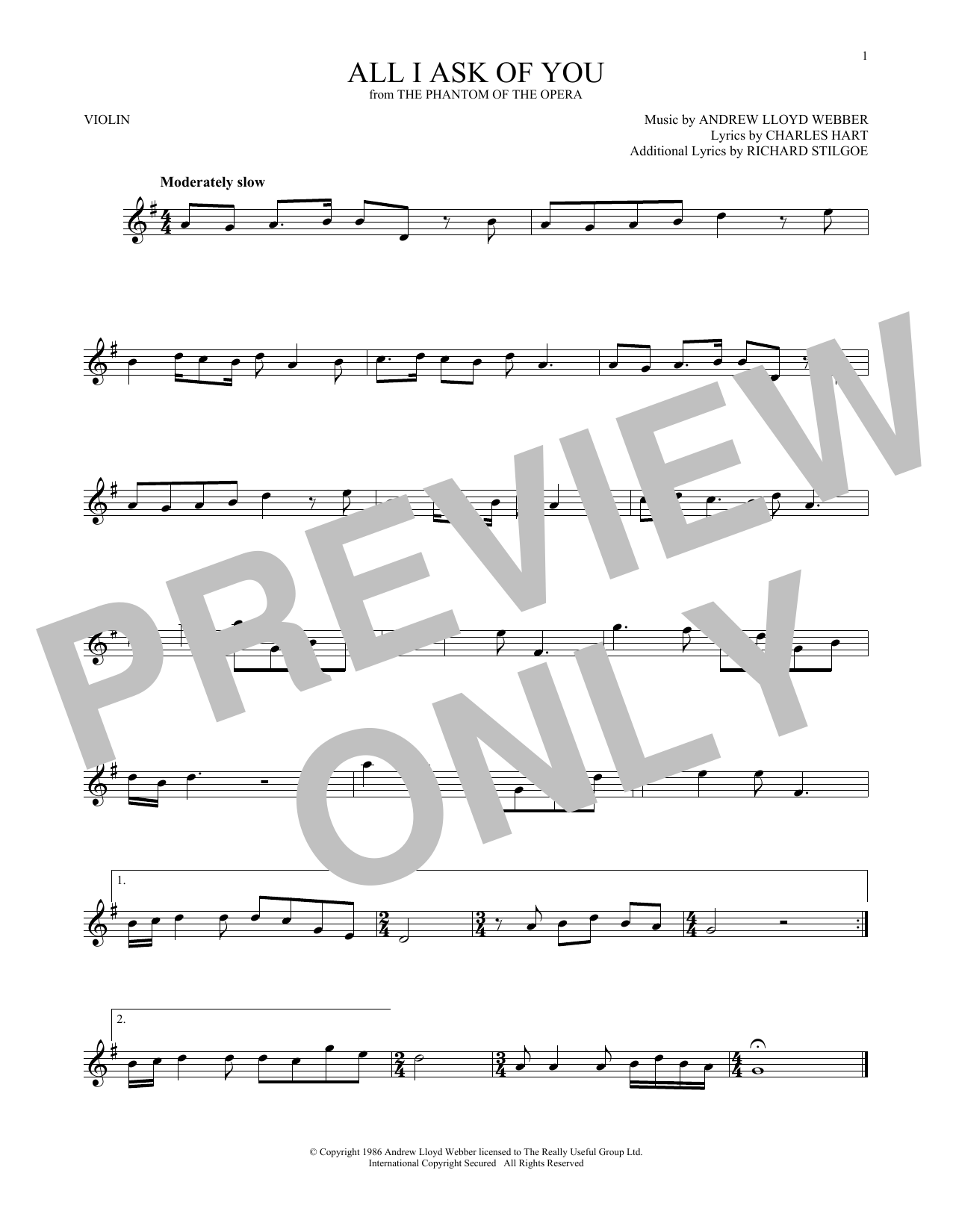 Product gallery: Page 1 of 1 All I Ask Of You (from The Phantom Of The Opera), Andrew Lloyd Webber