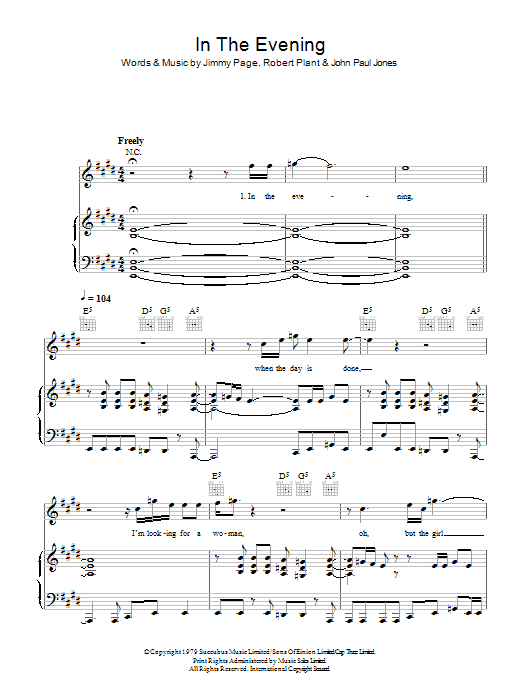 Produktgalerie: Seite 1 von 1 In The Evening, Led Zeppelin, Gesang, Gitarre, Klavier
