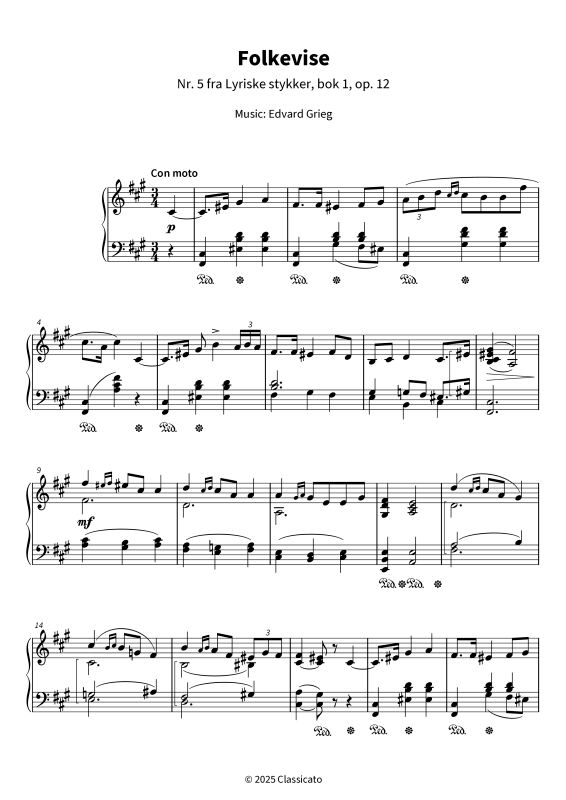 Product gallery: Page 1 of 6 Folkevise - Nr. 5 fra Lyriske stykker, bok 1, op. 12, , Piano Solo