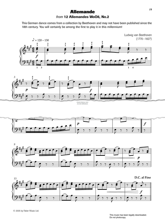 Produktgalerie: Seite 1 von 1 Allemande (from 12 AllemandesWo08, No.2), Ludwig van Beethoven, Klavier