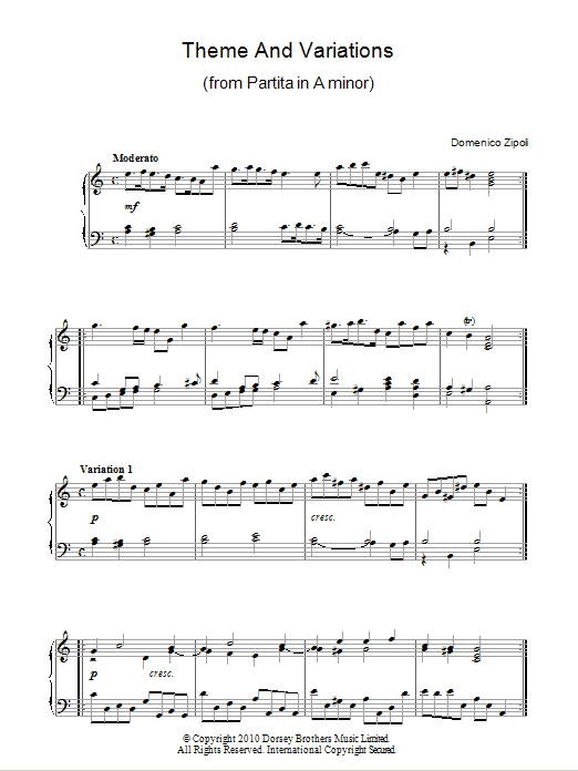 Product gallery: Page 1 of 1 Theme And Variations From Partita In A Minor, Domenico Zipoli