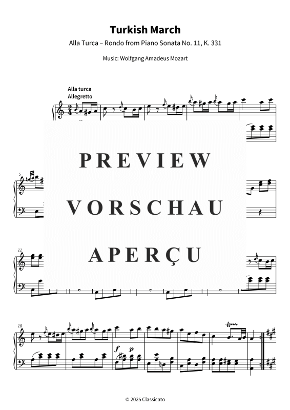 Produktgalerie: Seite 5 von 9 Turkish March - Alla Turca - Rondo from Piano Sonata No. 11, K. 331, , Klavier Solo