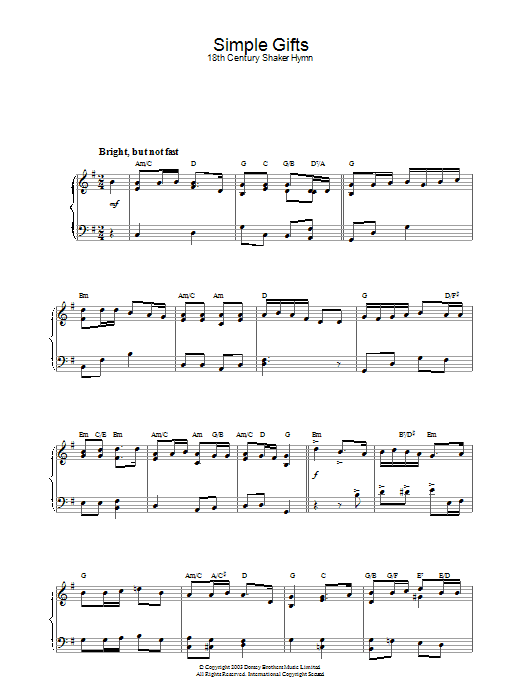 Product gallery: Page 1 of 1 Simple Gifts, Traditional Shaker Hymn