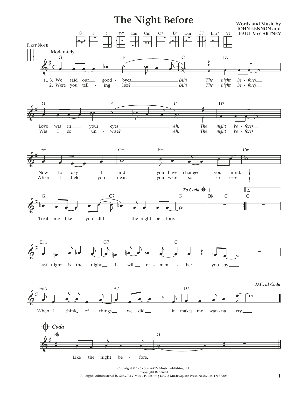 Product gallery: Page 1 of 1 The Night Before (from The Daily Ukulele) (arr. Liz and Jim Beloff), The Beatles