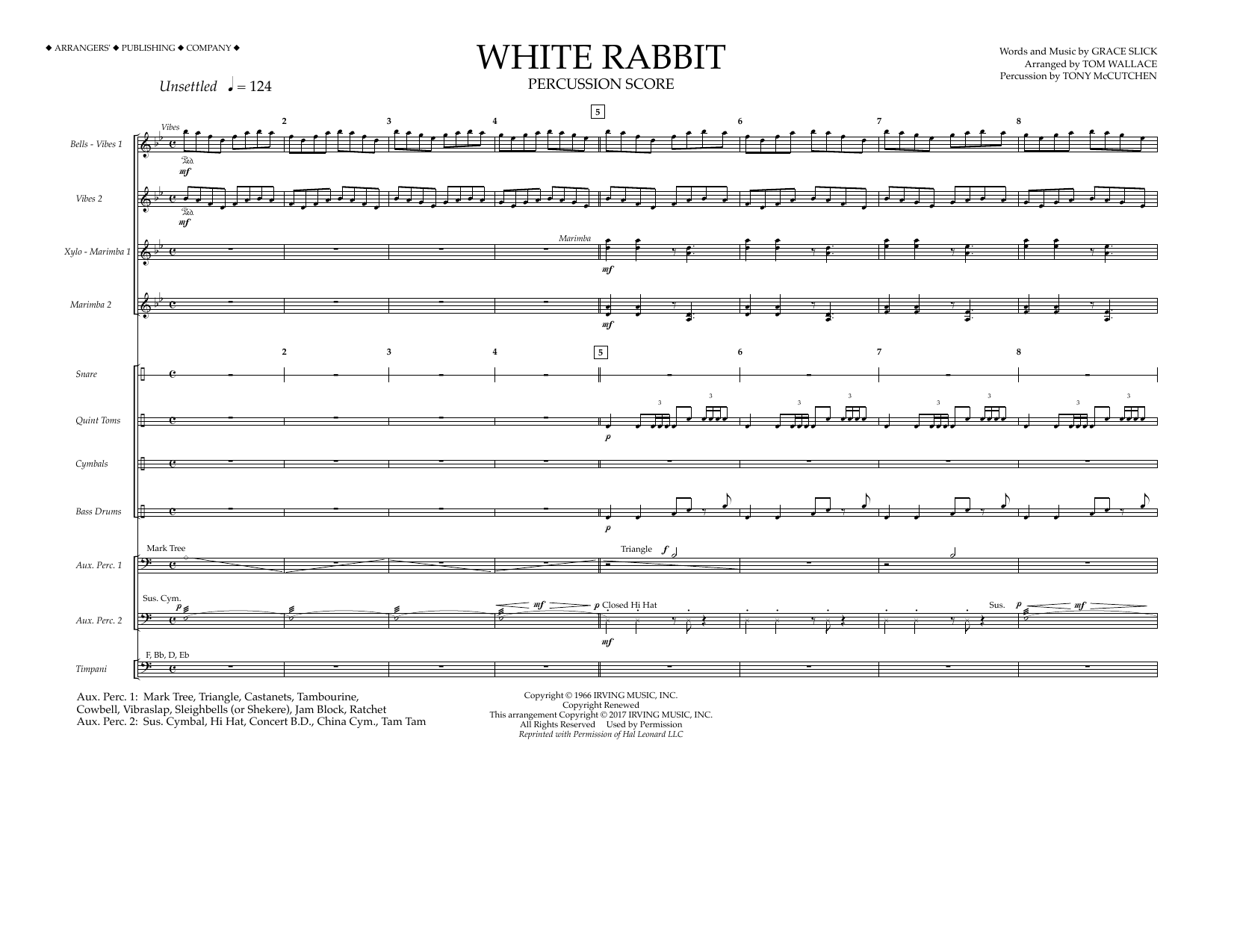Produktgalerie: Seite 1 von 1 White Rabbit - Percussion Score, Tom Wallace, Ensemble