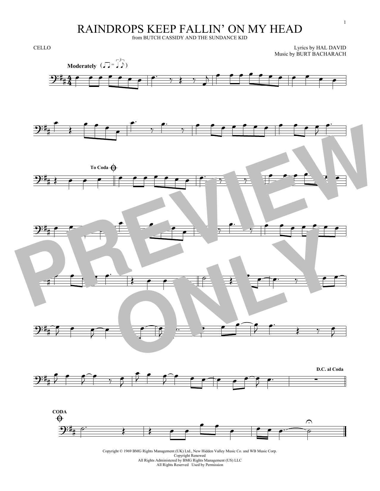 Produktgalerie: Seite 1 von 1 Raindrops Keep Fallin' On My Head, Bacharach & David, Violoncello