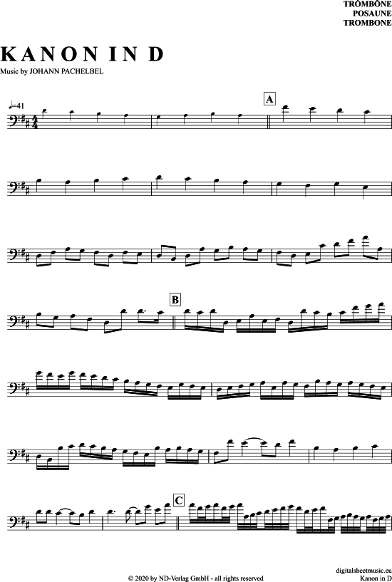 Product gallery: Page 1 of 4 Kanon In D , Pachelbel, Johann, (Posaune / Bariton)