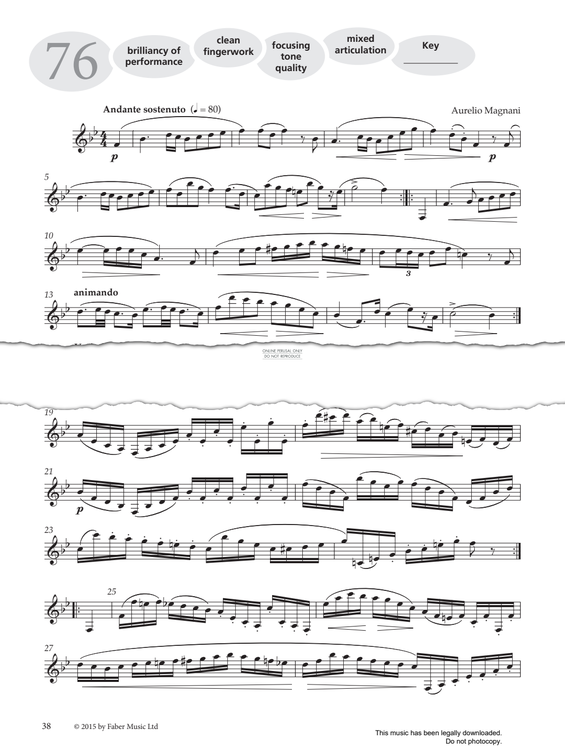 Product gallery: Page 1 of 1 Study No.76 'Andante Sostenuto' (from 'More Graded Studies For Clarinet Book Two'), Aurelio Magnani
