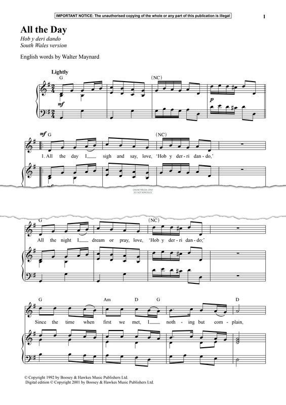 Produktgalerie: Seite 1 von 1 All The Day (South Wales Version), Traditional, Gesang, Klavier