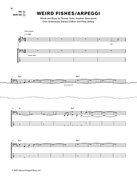 Produktgalerie: Seite 1 von 1 Weird Fishes/Arpeggi, Radiohead, E-Bass