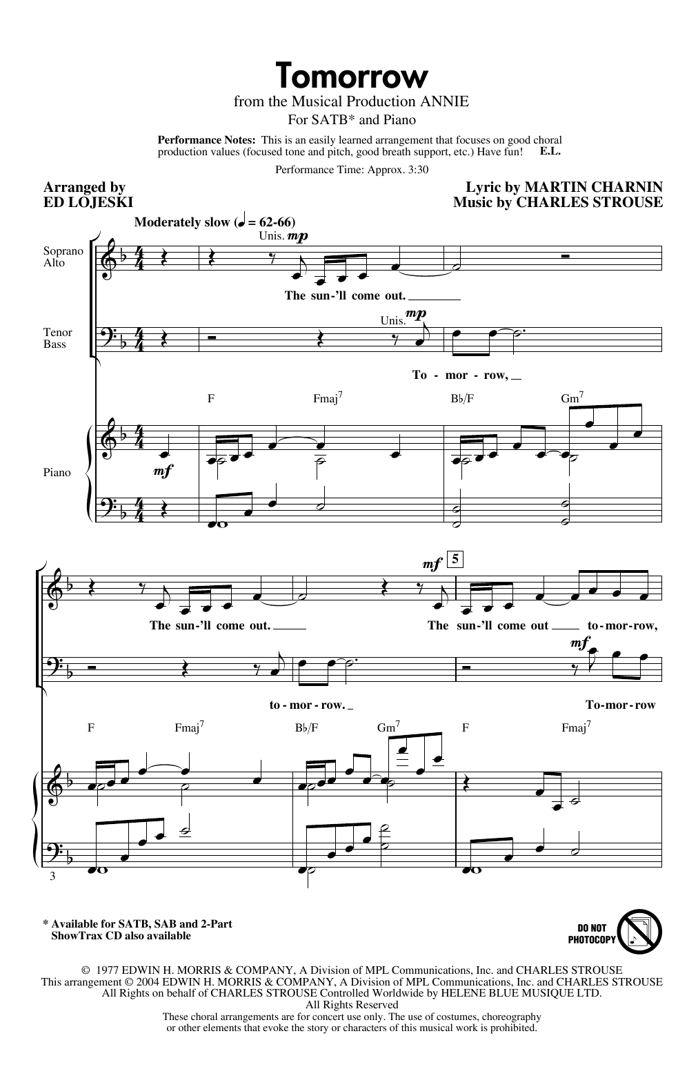 Produktbild zu: Tomorrow (from Annie) (arr. Ed Lojeski)