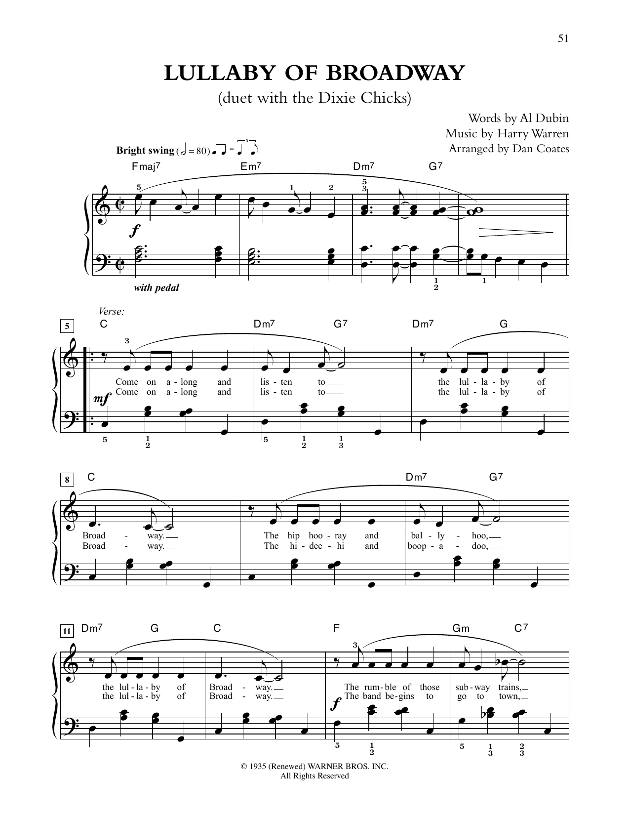 Produktbild zu: Lullaby Of Broadway (from Gold Diggers of 1935) (arr. Dan Coates)