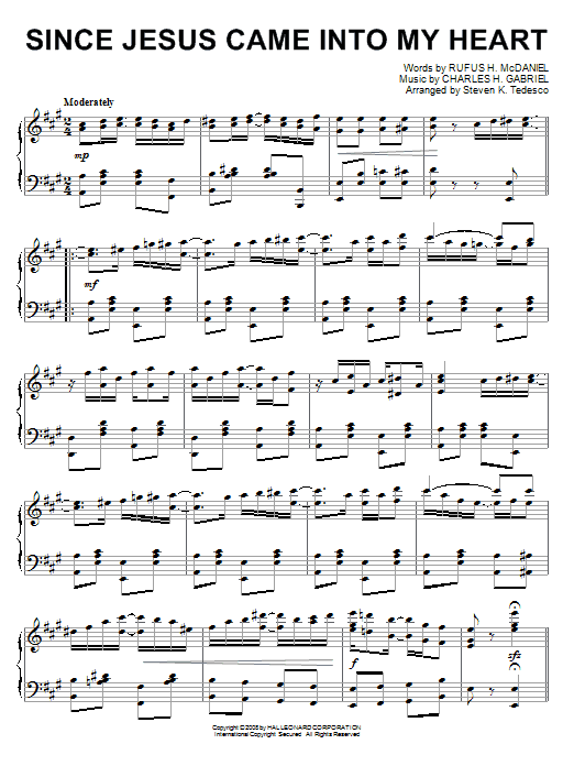 Product gallery: Page 1 of 1 Since Jesus Came Into My Heart [Ragtime version], Steven Tedesco