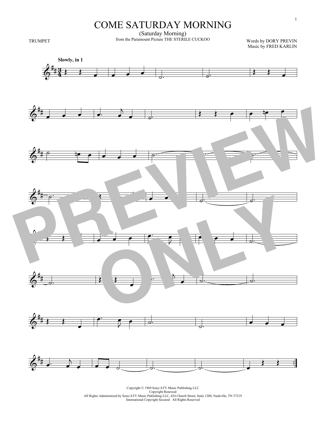 Produktgalerie: Seite 1 von 1 Come Saturday Morning (Saturday Morning), Dory Previn, Trompete