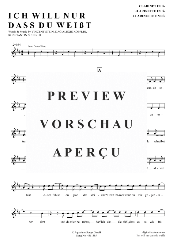 gallery: Ich will nur dass du weißt , SDP, Tawil, Adel, Klarinette in B