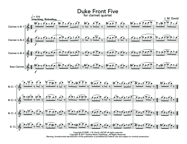 Product gallery: Page 1 of 11 Duke Front Five, , (Clarinet Quartet)