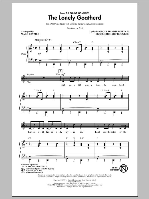 Produktbild zu: The Lonely Goatherd (from The Sound of Music) (arr. Mark Brymer)