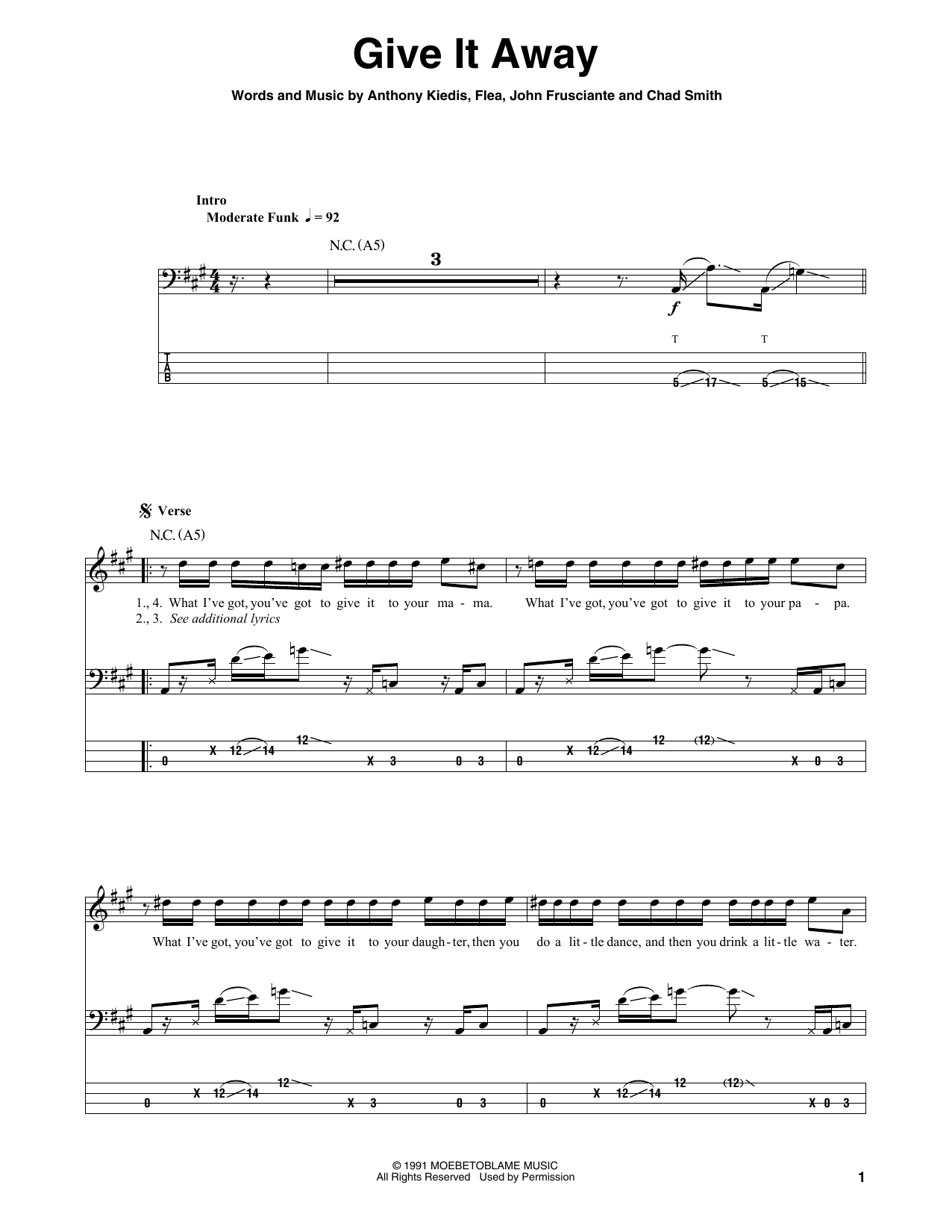 Produktgalerie: Seite 1 von 1 Give It Away, Red Hot Chili Peppers, E-Bass