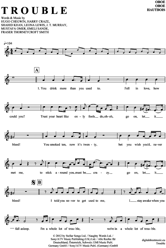 Produktgalerie: Seite 1 von 4 Trouble , Lewis, Leona, (Oboe)