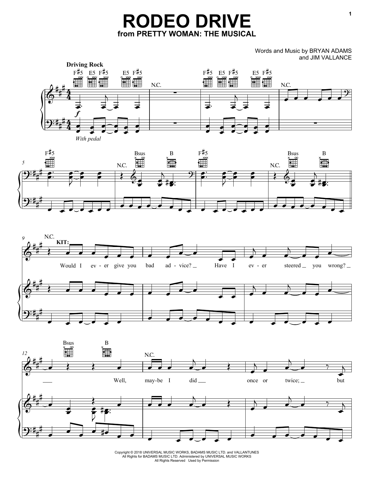 Produktgalerie: Seite 1 von 1 Rodeo Drive (from Pretty Woman: The Musical), Bryan Adams & Jim Vallance, Gesang, Gitarre, Klavier
