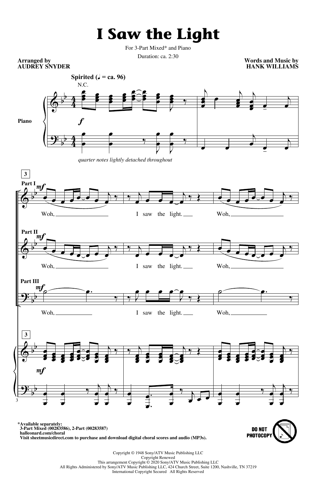 Product picture to: I Saw The Light (arr. Audrey Snyder)
