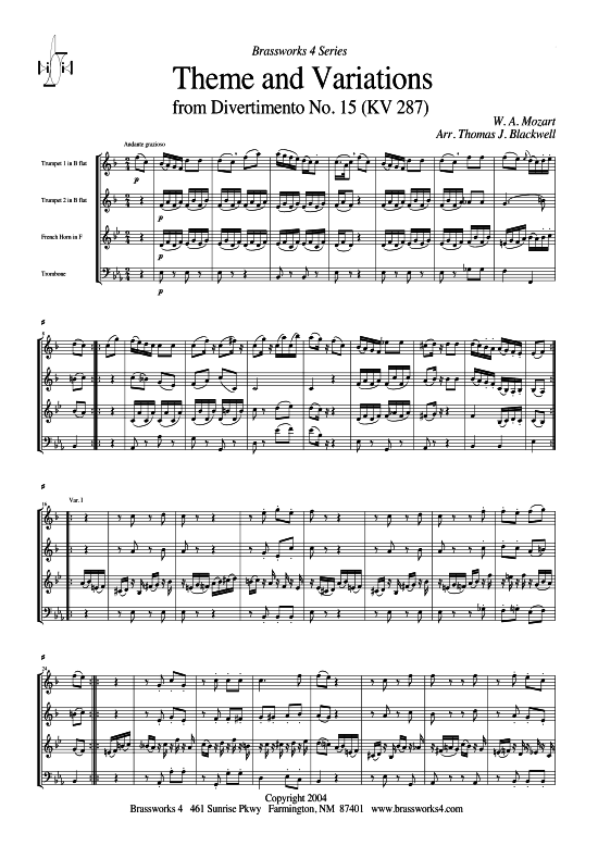 Produktbild zu: Thema u. VariationenW. A. Mozart (aus:  Divertimento Nr. 15, K287)