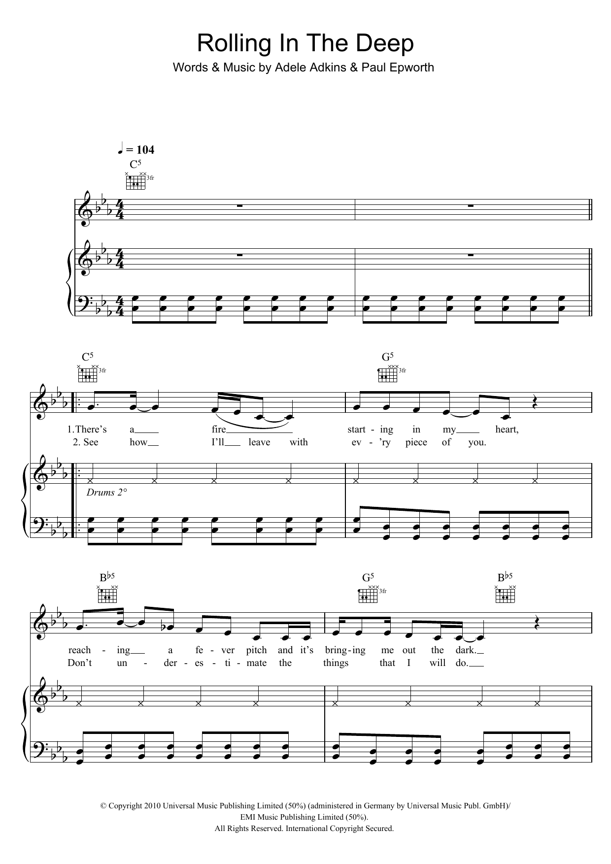 Produktgalerie: Seite 1 von 1 Rolling In The Deep, Adele, Gesang, Gitarre, Klavier