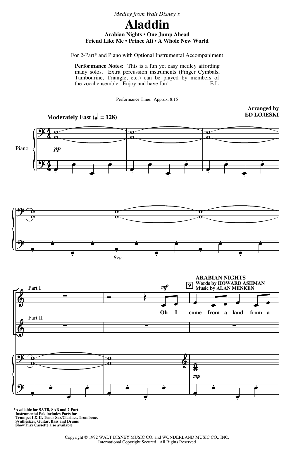 Produktbild zu: Aladdin (Medley) (from Disney's Aladdin) (arr. Ed Lojeski)