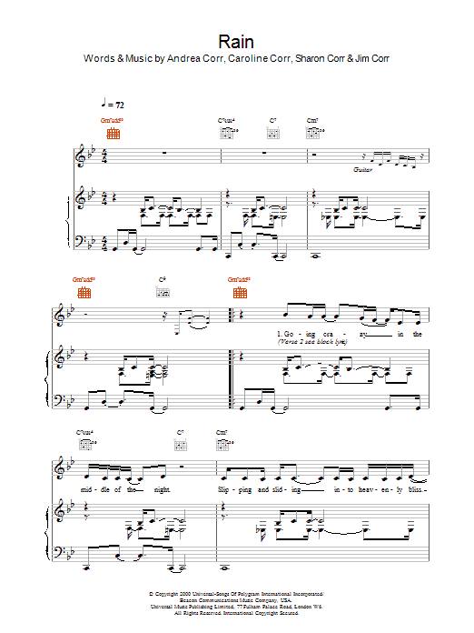 Produktgalerie: Seite 1 von 1 Rain, The Corrs, Gesang, Gitarre, Klavier