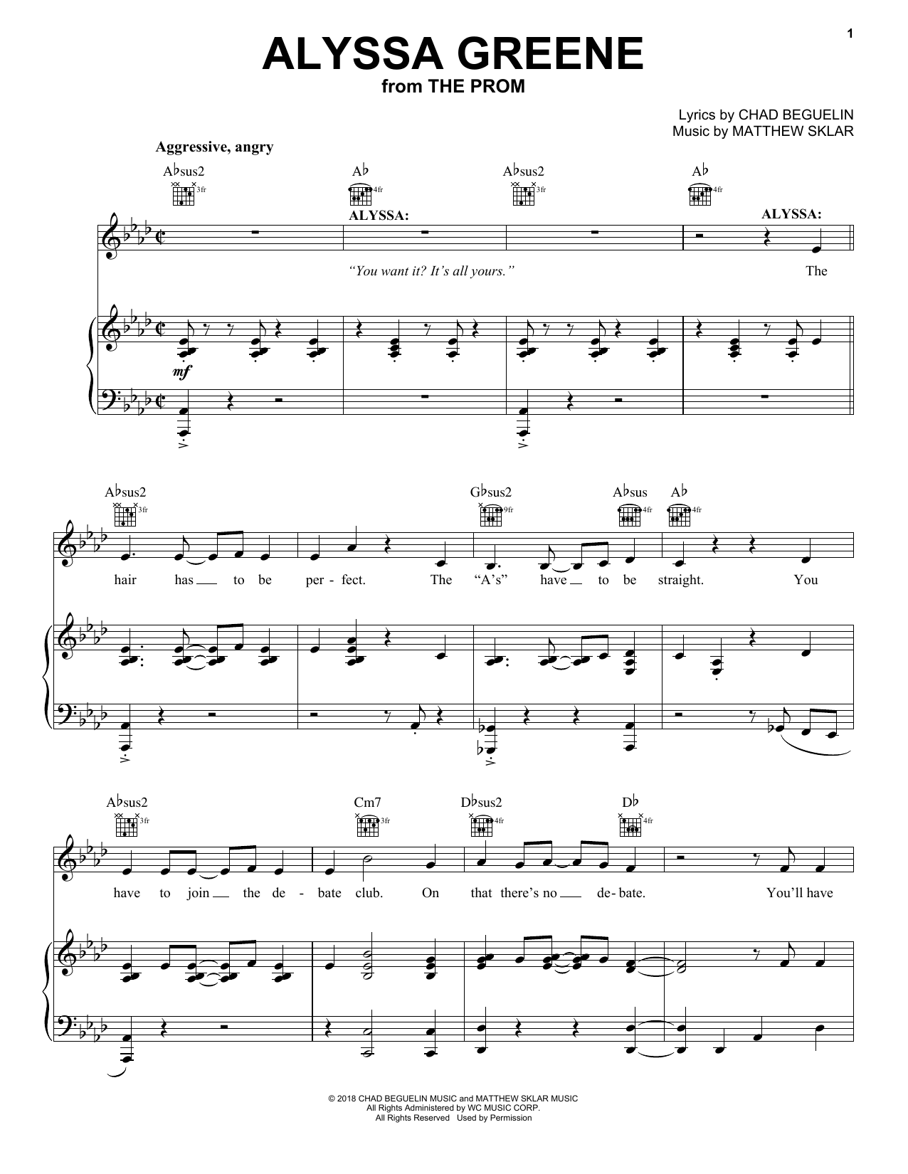 Produktgalerie: Seite 1 von 1 Alyssa Greene (from The Prom), Matthew Sklar & Chad Beguelin, Gesang, Gitarre, Klavier