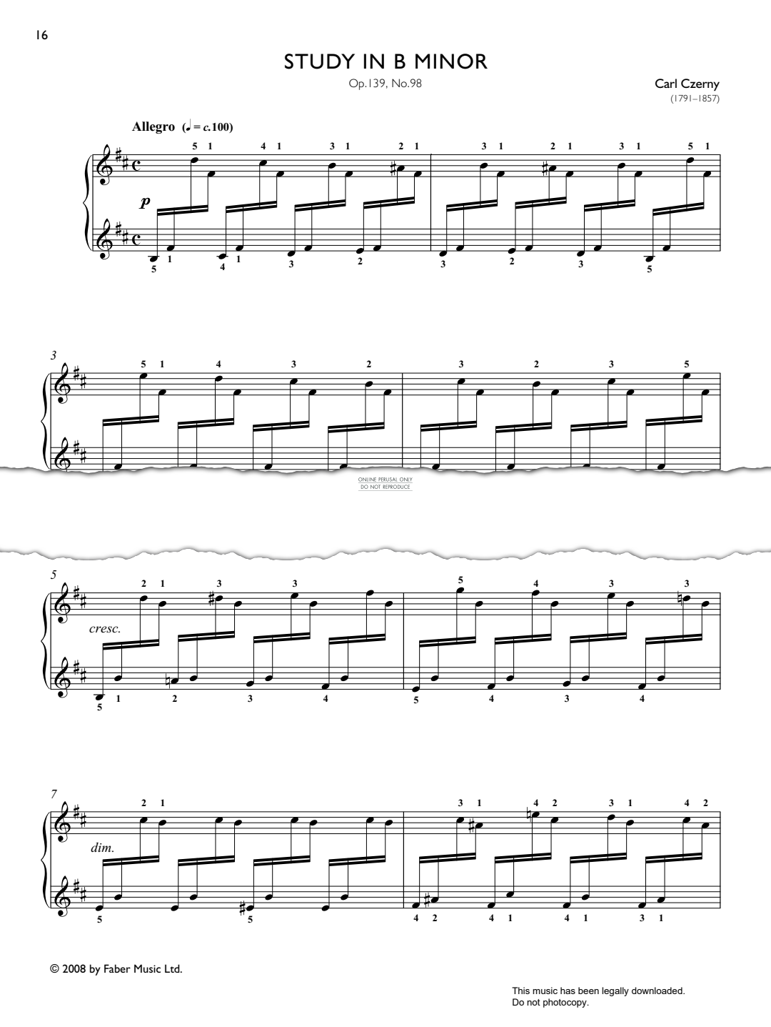 Produktbild zu: Study in B minor Op. 139, No. 98 (from Real Repertoire Studies Grades 2-4)