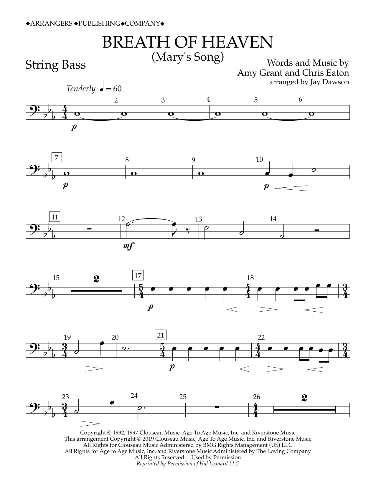 Product gallery: Page 1 of 1 Breath of Heaven (Mary's Song) (arr. Jay Dawson) - String Bass, Amy Grant