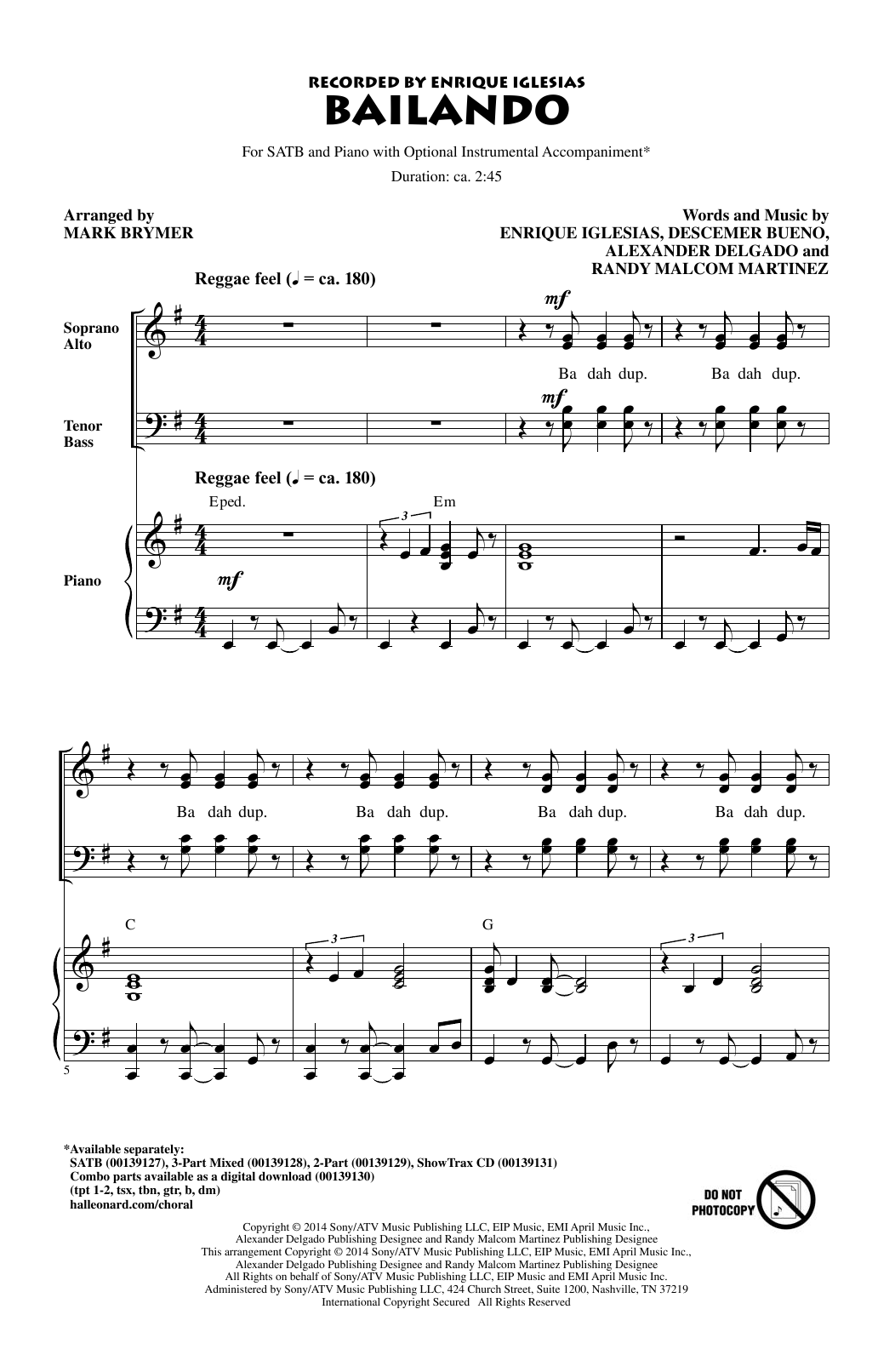 Produktgalerie: Seite 1 von 1 Bailando (arr. Mark Brymer), Enrique Iglesias Featuring Descemer Bueno and Gente de Zona, Chor