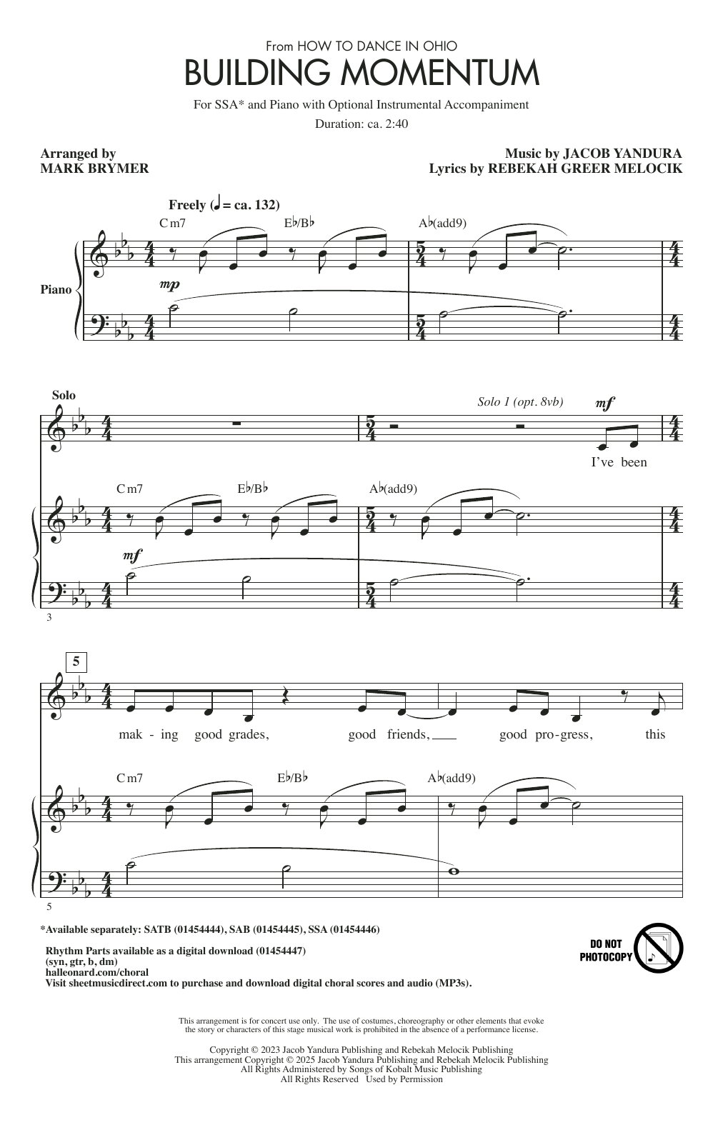 Produktgalerie: Seite 1 von 1 Building Momentum (from How To Dance In Ohio) (arr. Mark Brymer), Jacob Yandura, Chor