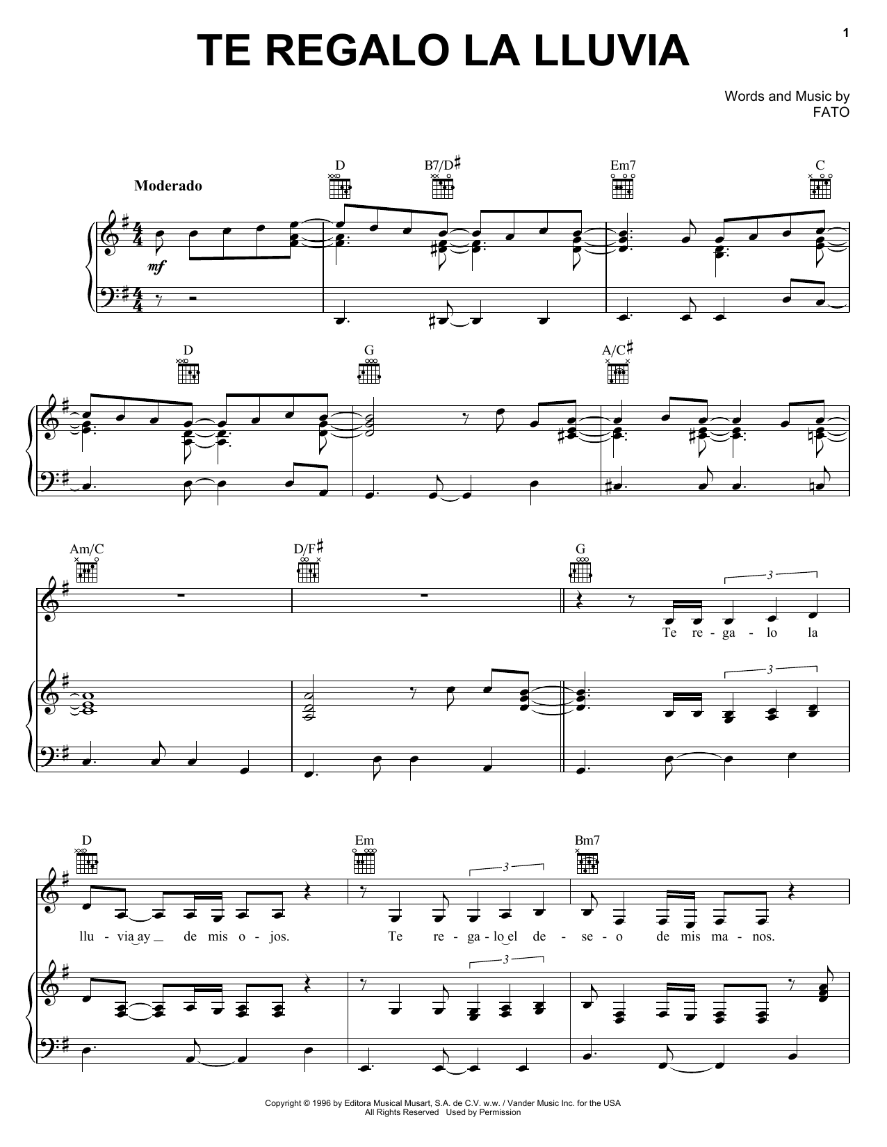 Produktgalerie: Seite 1 von 1 Te Regalo La Lluvia, FATO, Gesang, Gitarre, Klavier