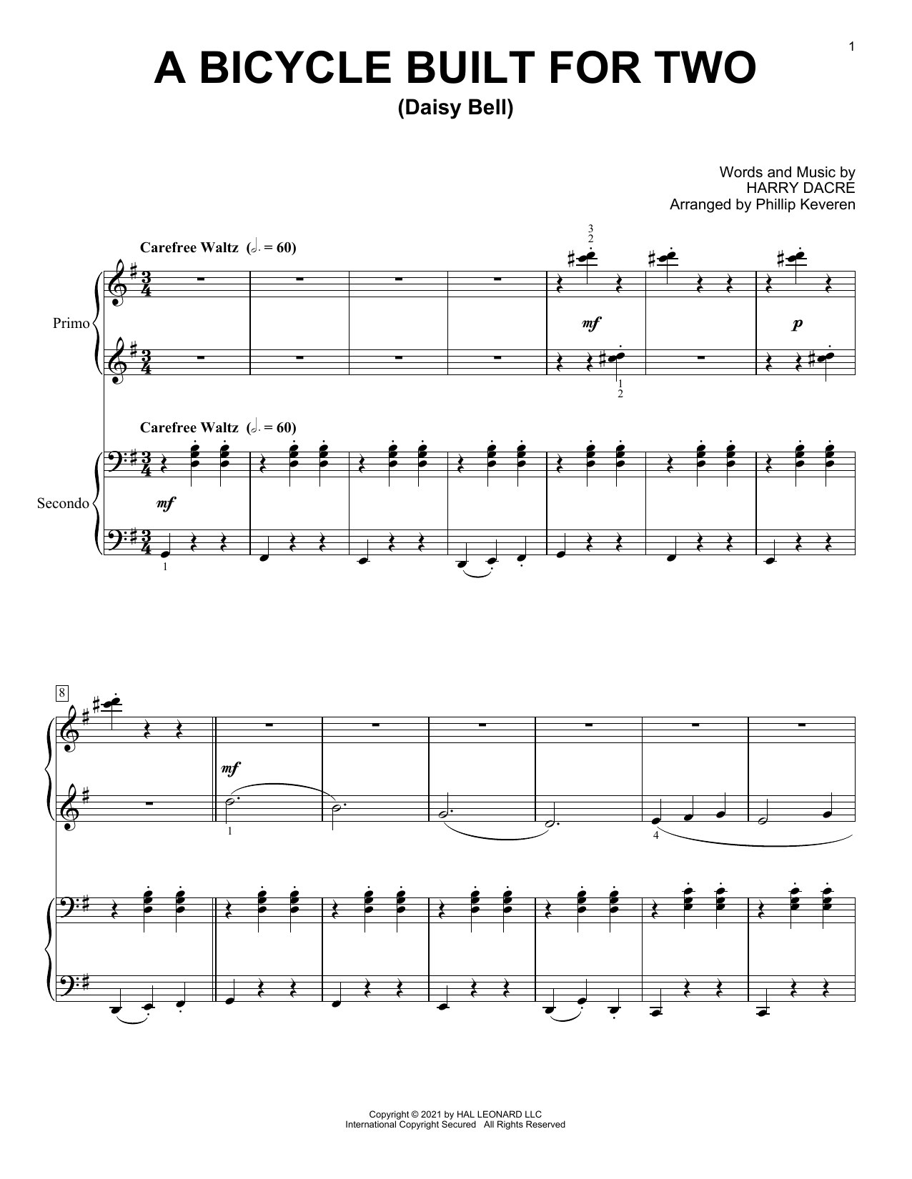 Produktbild zu: A Bicycle Built For Two (Daisy Bell) (arr. Phillip Keveren)