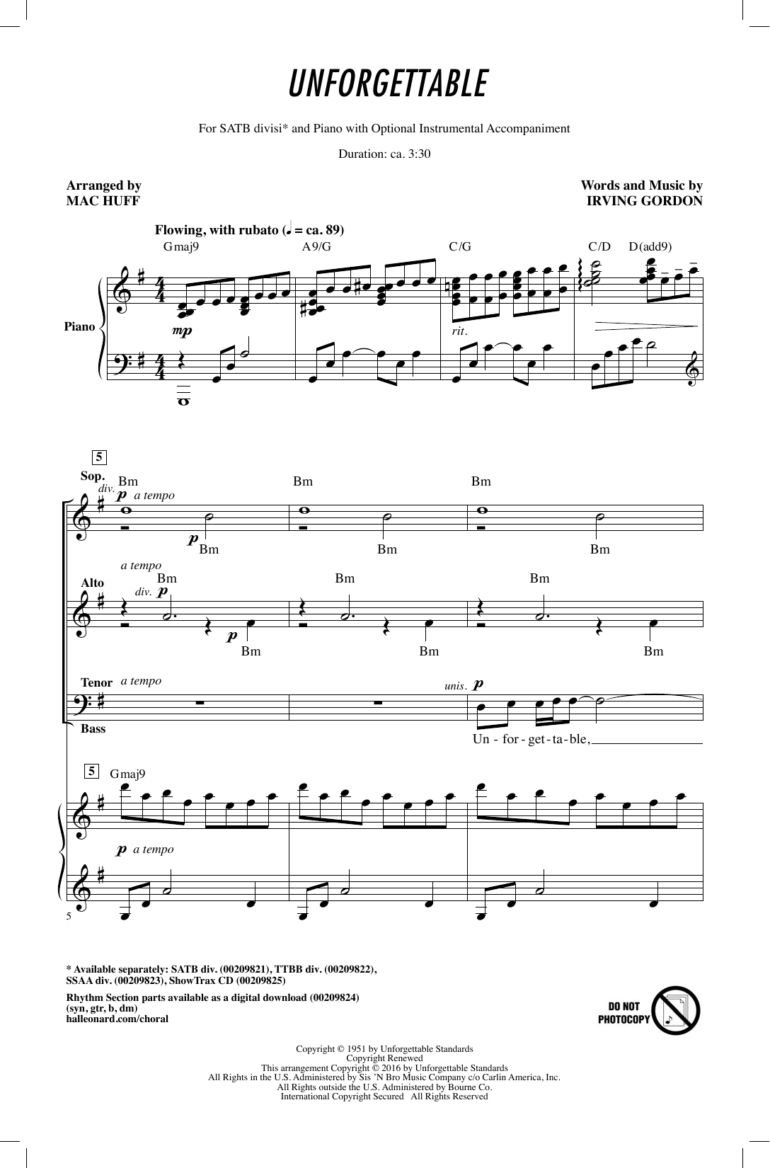 Product picture to: Unforgettable (arr. Mac Huff)