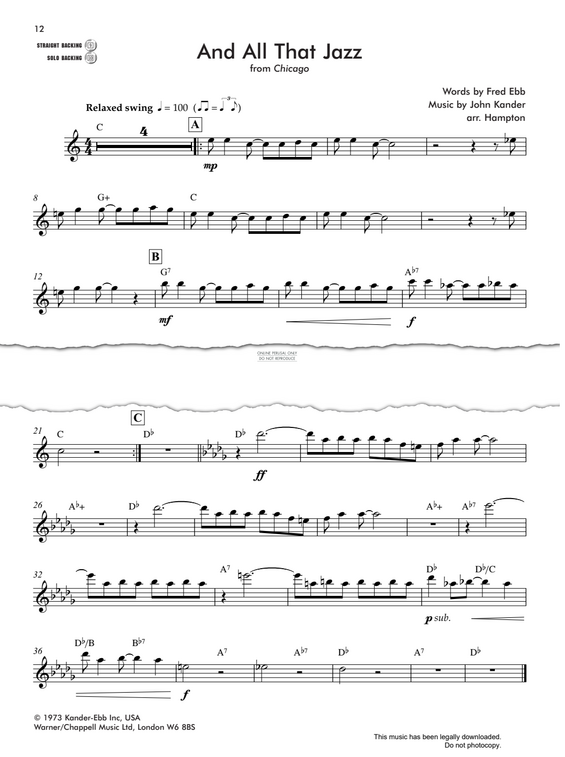 Product gallery: Page 1 of 1 And All That Jazz (from 'Chicago'), John Kander